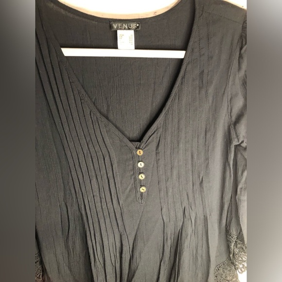 VENUS Black Bell Sleeve Blouse with Asymmetrical Hem - Picture 11 of 14
